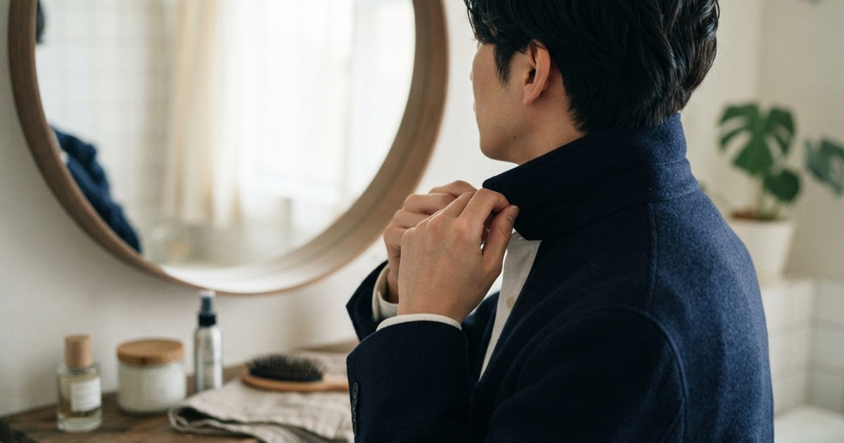 身だしなみを整える男性の手元